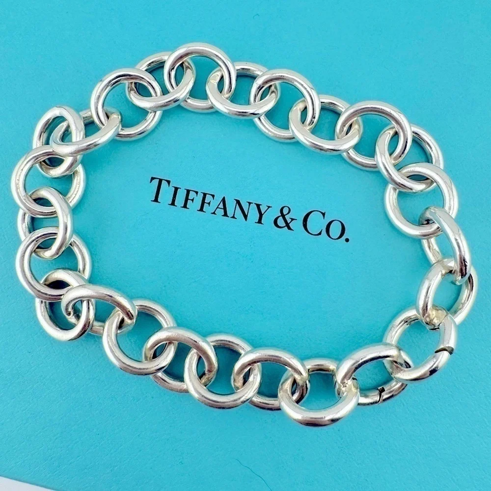 Tiffany & Co. Clasping Ends Round Rolo Link Bracelet Sterling Silver